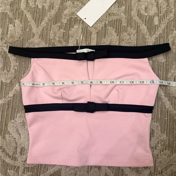 NWT Zara TIE FRONT CROP TOP Pink Black Bow Off The Shoulder Top Size Small - Picture 11 of 13